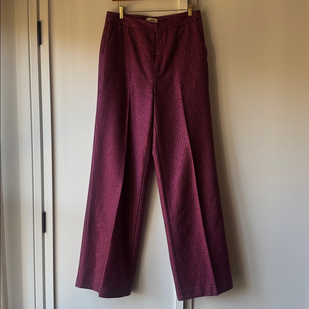 L'AGENCE Magenta Houndstooth Wide-Leg Pants - Picture 7 of 9
